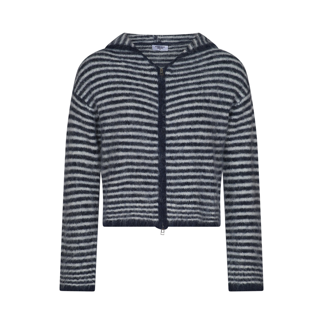 Hoodie met Dubbele Rits - Marineblauw & Crèmestrepen