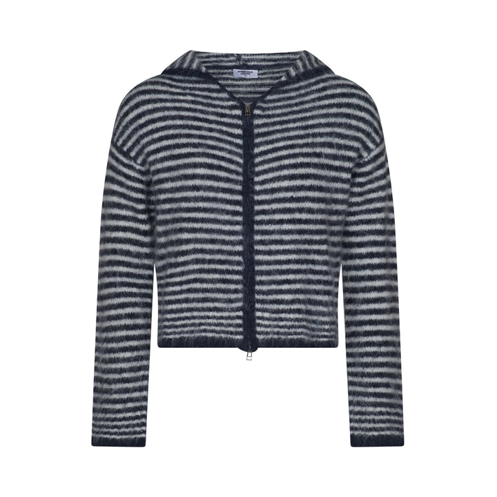 Hoodie met Dubbele Rits - Marineblauw & Crèmestrepen