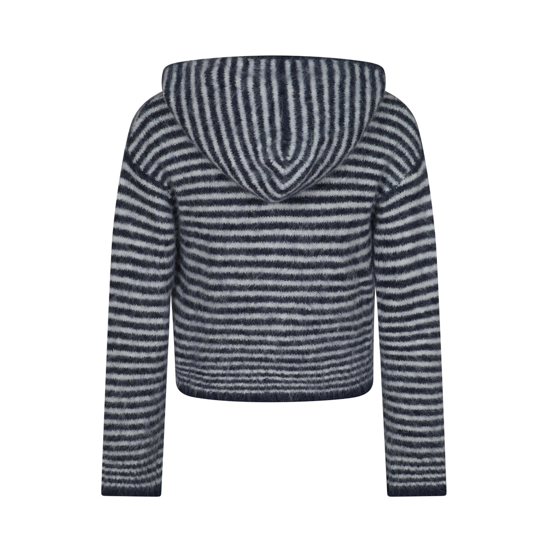 Hoodie met Dubbele Rits - Marineblauw & Crèmestrepen
