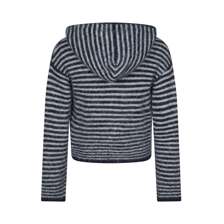 Hoodie met Dubbele Rits - Marineblauw & Crèmestrepen