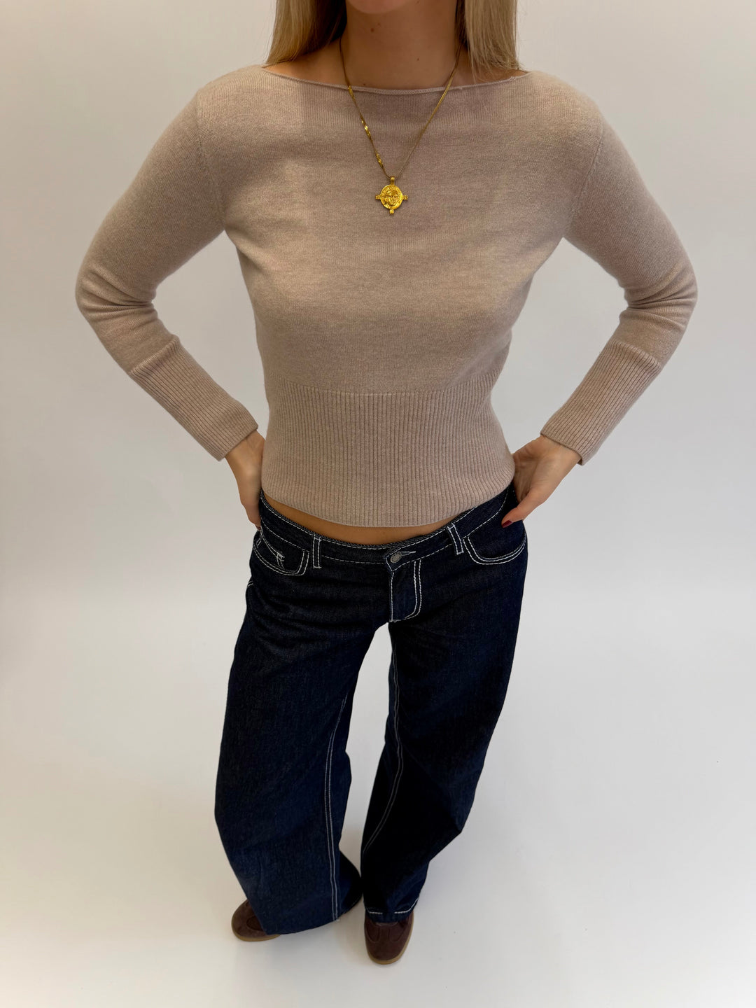 Mia Gebreide Top - Beige