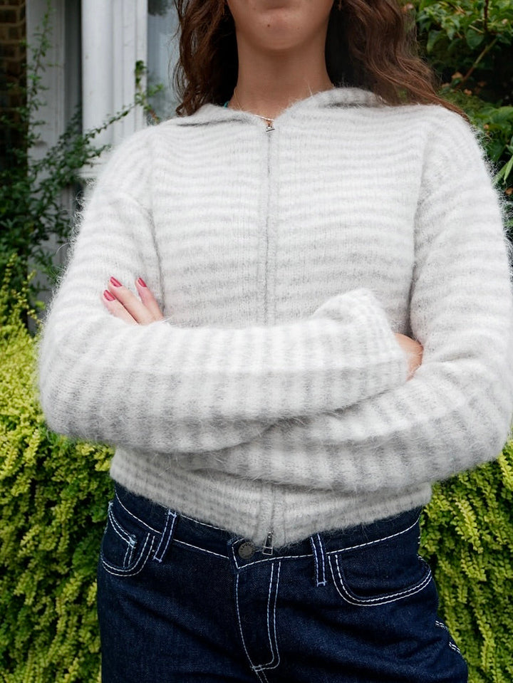 Hoodie met Dubbele Rits - Grijze Streep