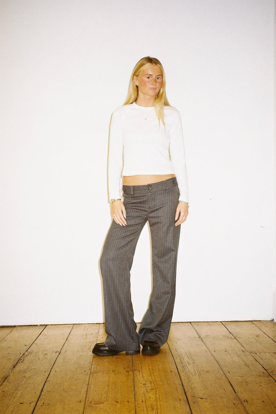 Mila Trousers - Grey Pinstripe
