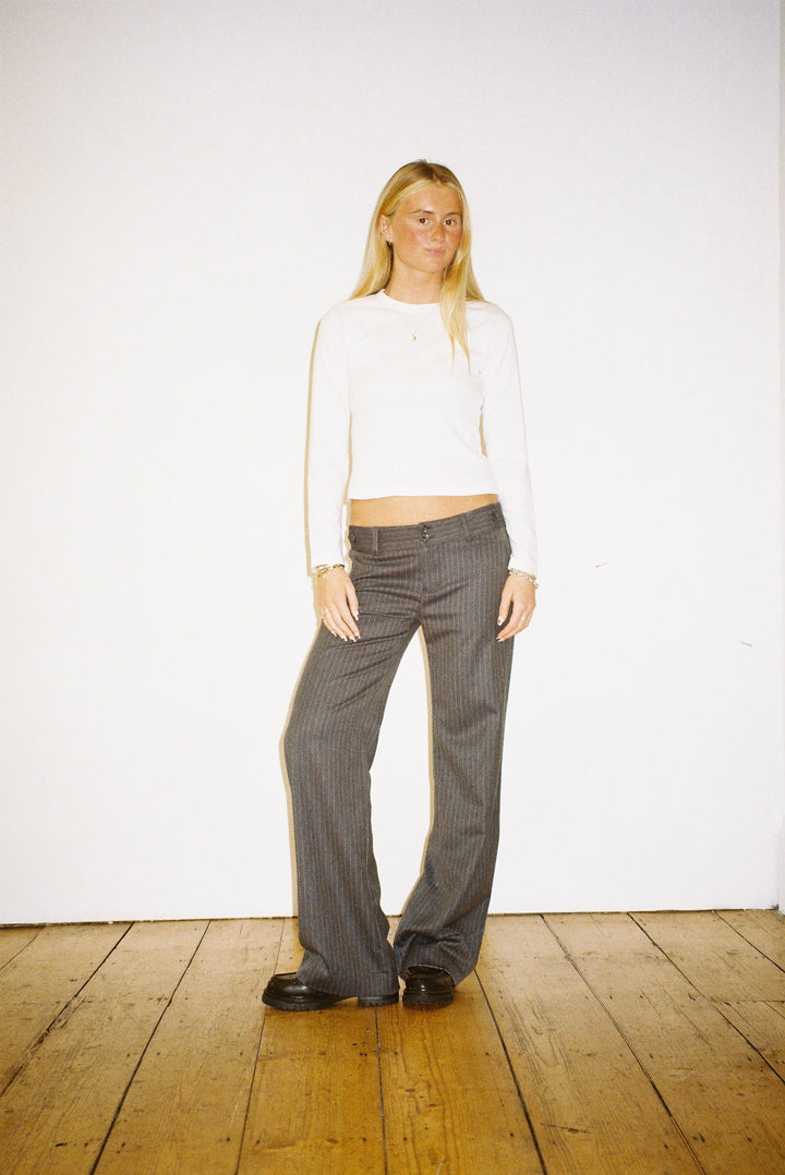 Mila Trousers - Grey Pinstripe