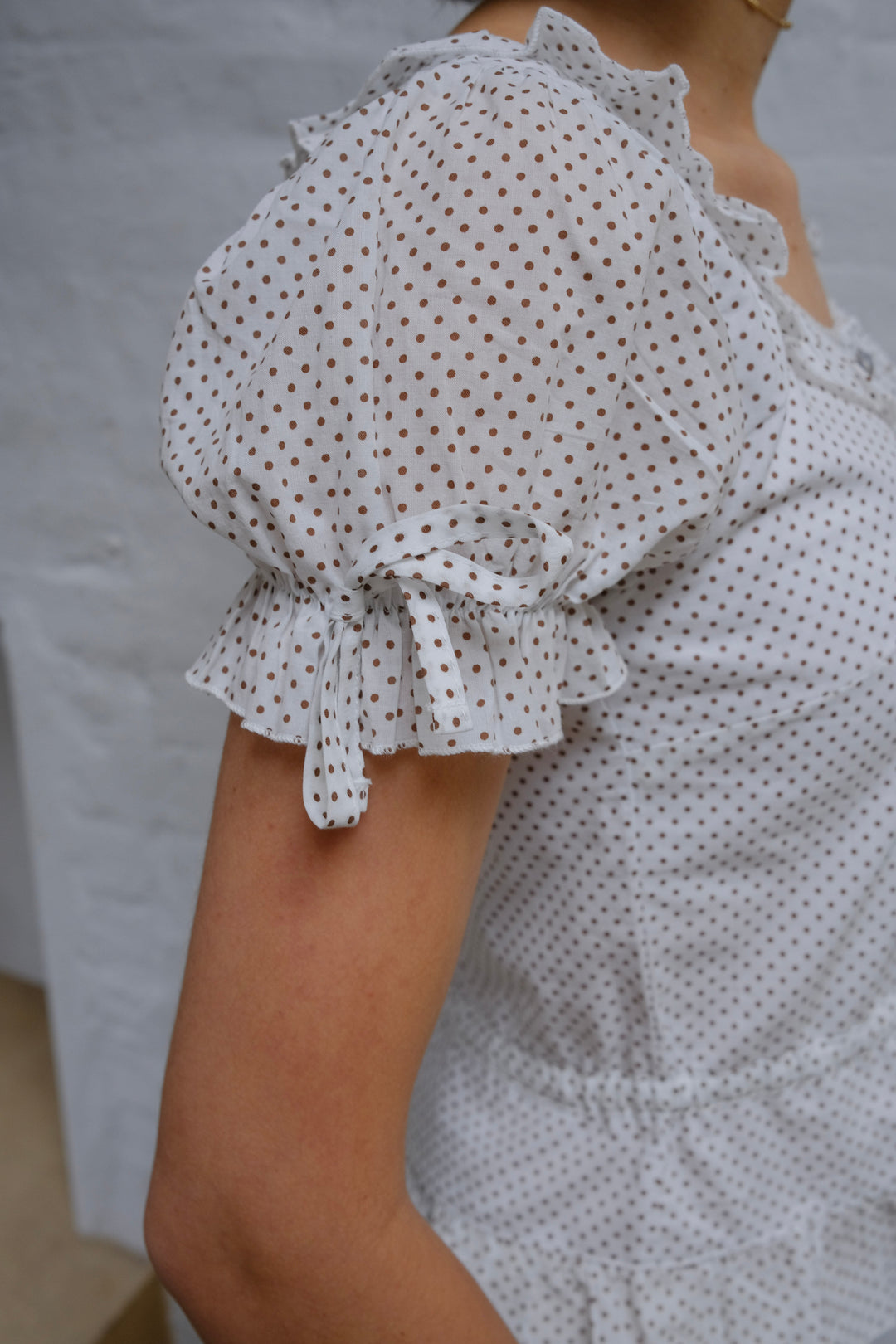 Ines Blouse - White & Brown Polka Dot