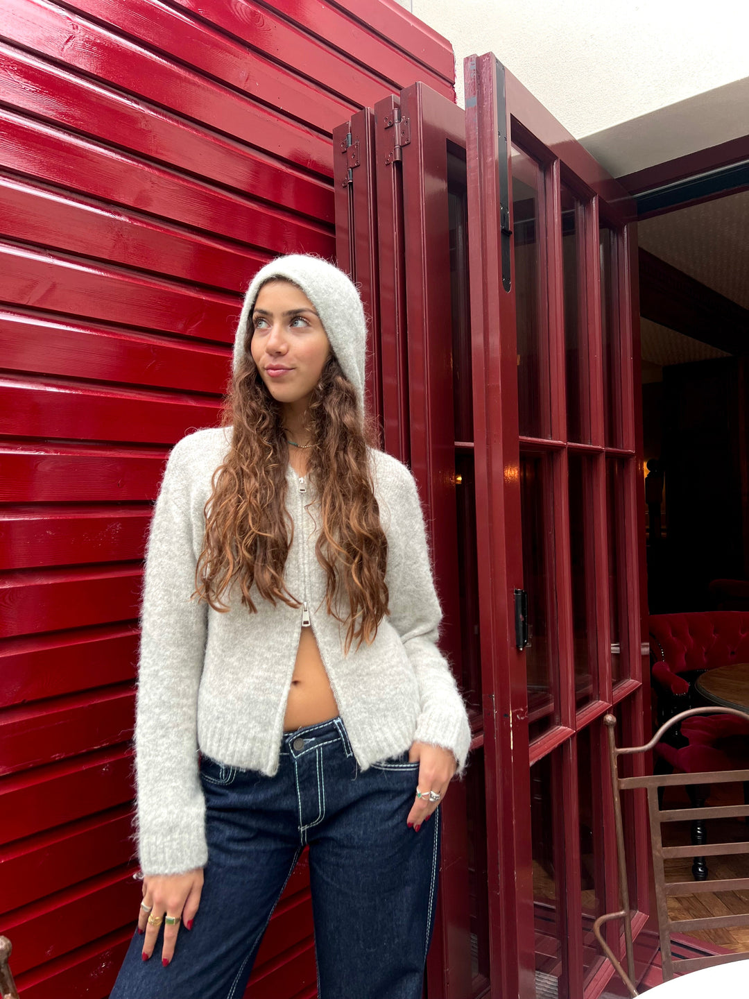 Sweat à Capuche Zippé Double - Gris Clair