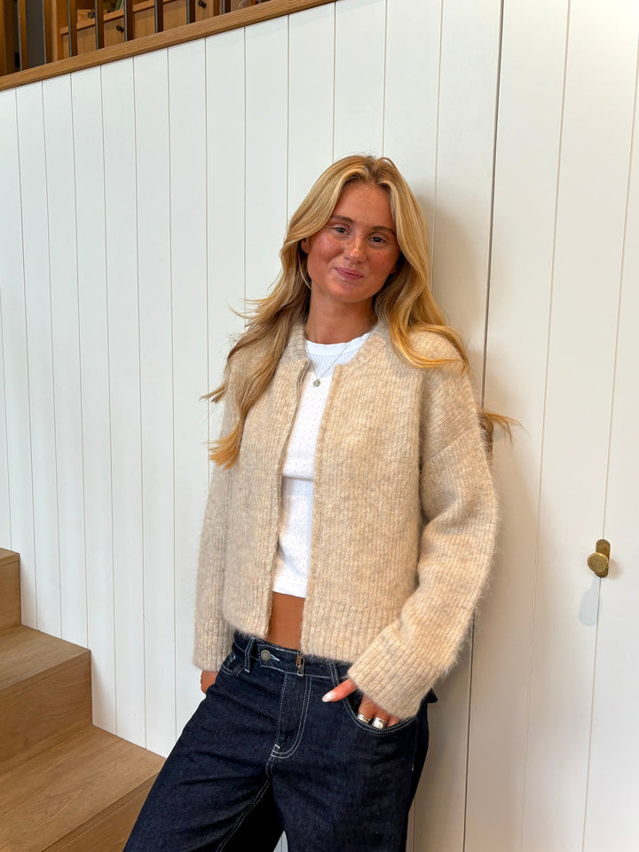 Dubbele Ritssluiting Bomber - Beige