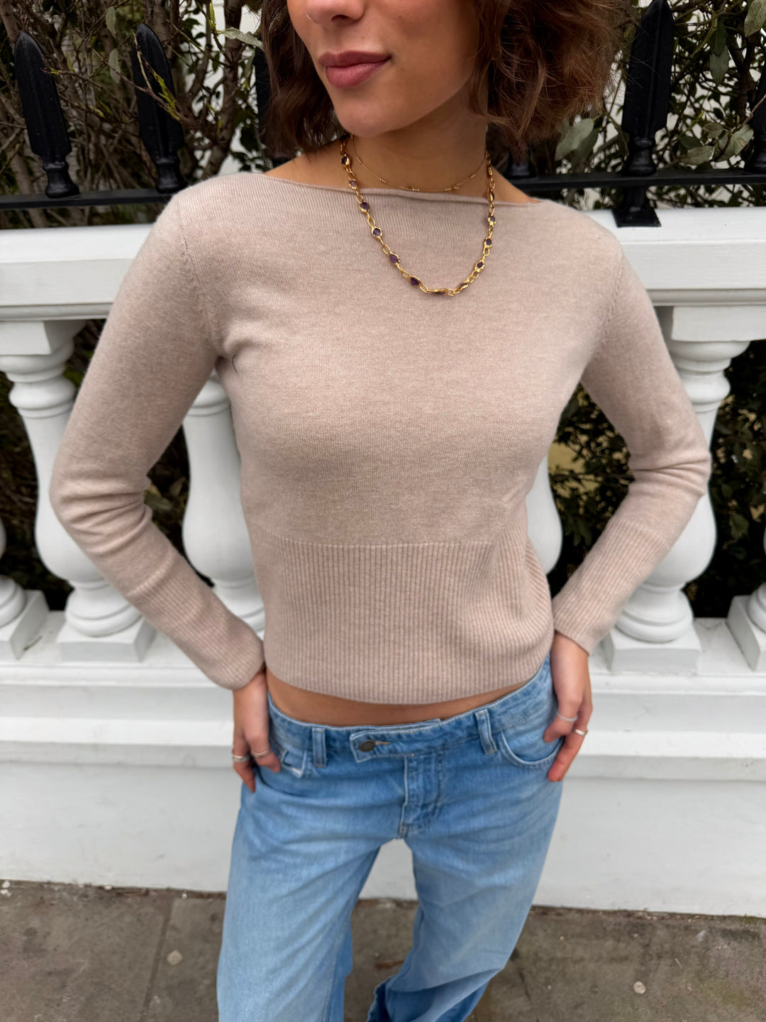 Mia Gebreide Top - Beige