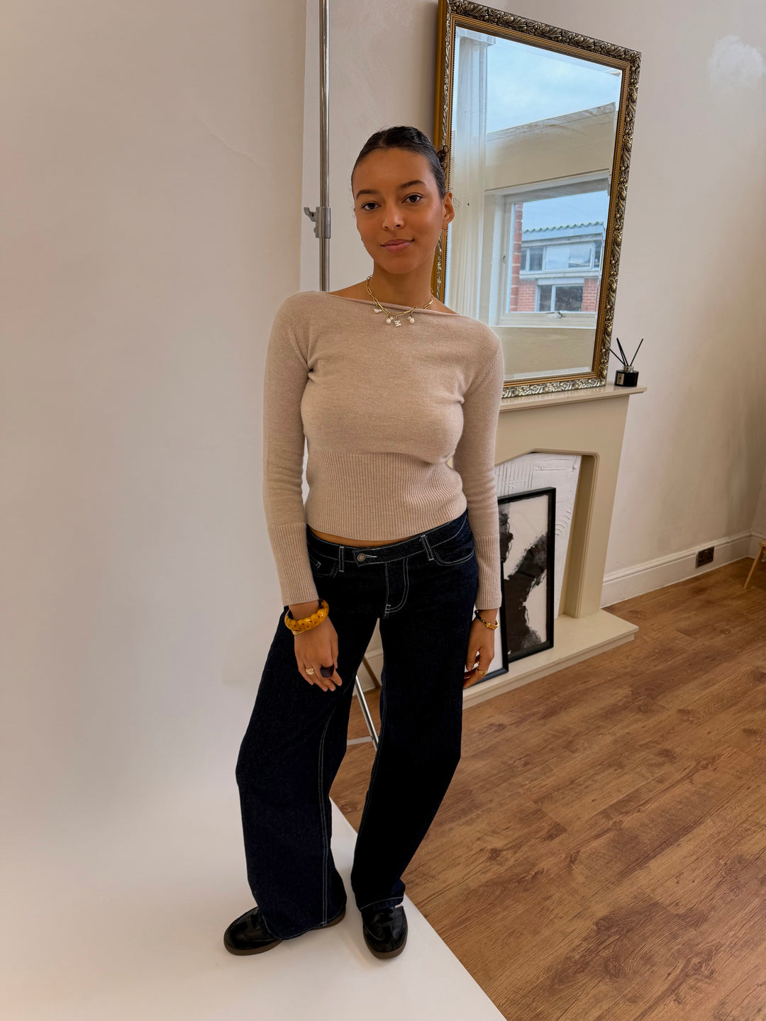 Mia Gebreide Top - Beige