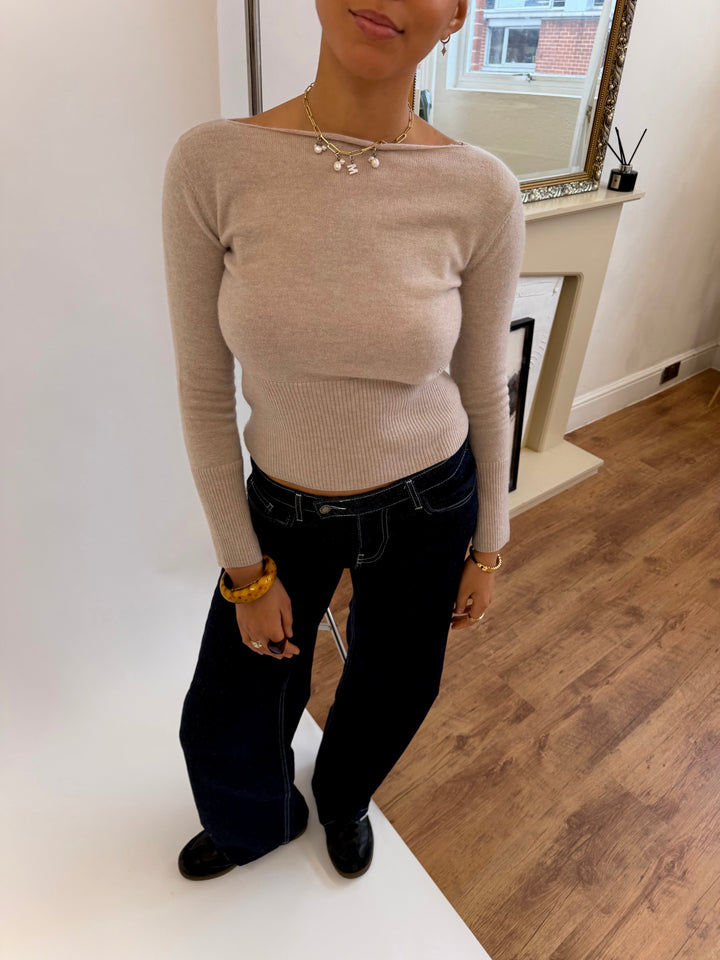 Mia Gebreide Top - Beige