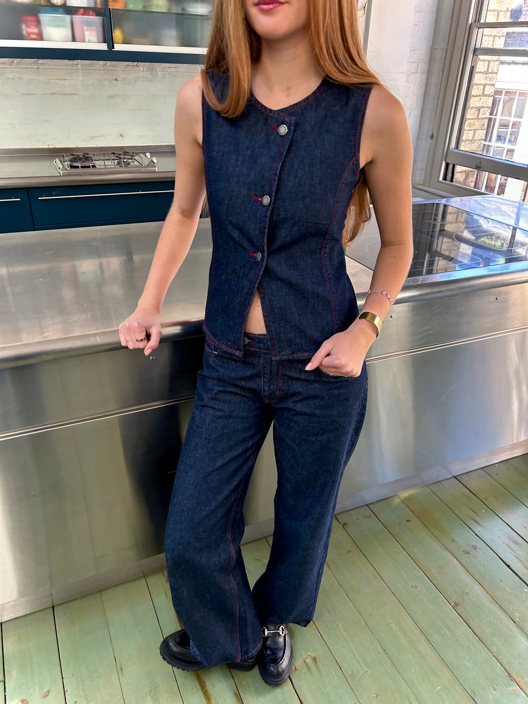 Nina Waistcoat - Indigo & Red