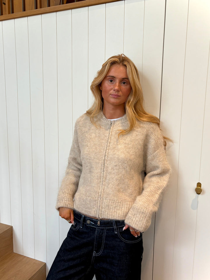 Dubbele Ritssluiting Bomber - Beige