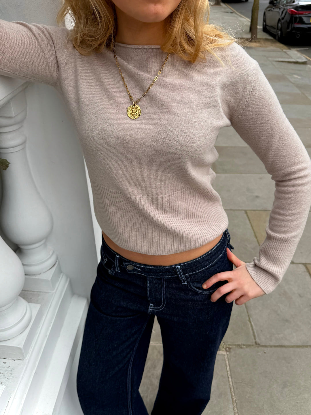 Mia Gebreide Top - Beige