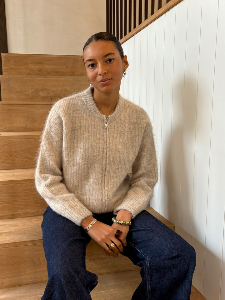 Dubbele Ritssluiting Bomber - Beige