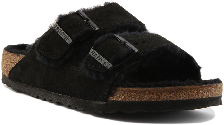 Birkenstock Arizona-sandaler | Svart mocka med fårskinnsfoder för kvinnor