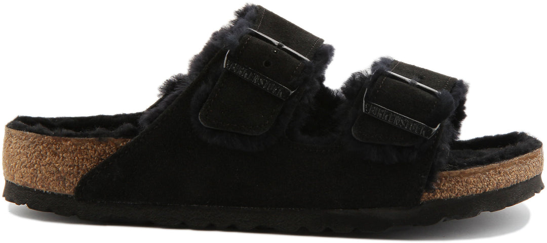 Birkenstock Arizona-sandaler | Svart mocka med fårskinnsfoder för kvinnor