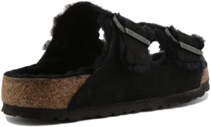 Birkenstock Arizona-sandaler | Svart mocka med fårskinnsfoder för kvinnor
