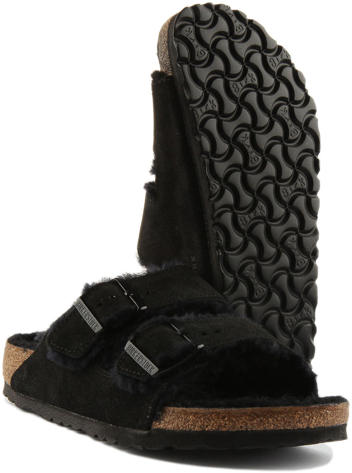 Birkenstock Arizona-sandaler | Svart mocka med fårskinnsfoder för kvinnor