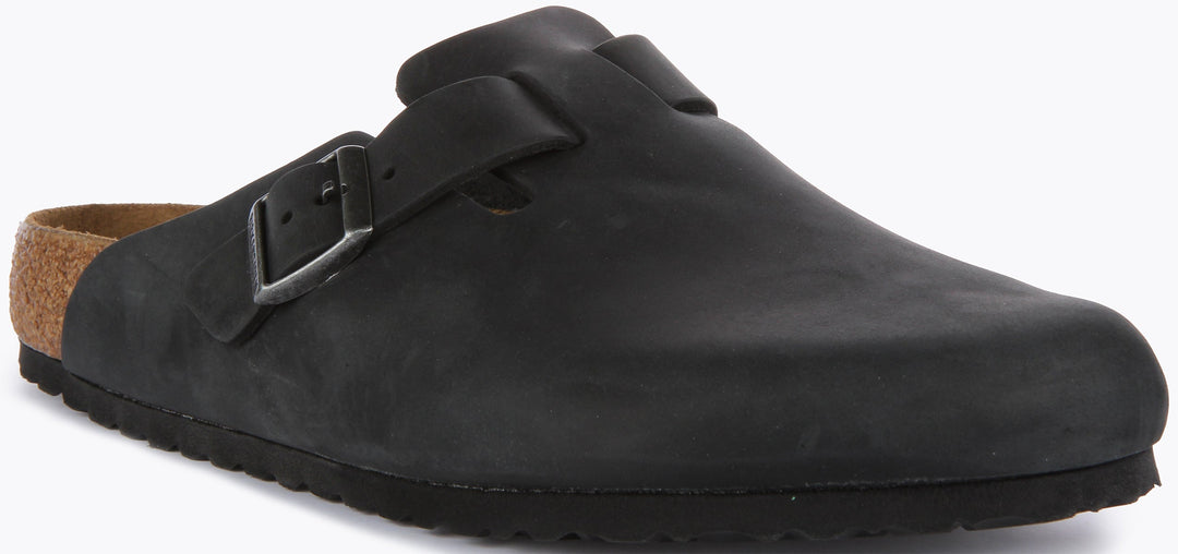 Sabots Birkenstock Boston | cuir véritable noir pour hommes et femmes