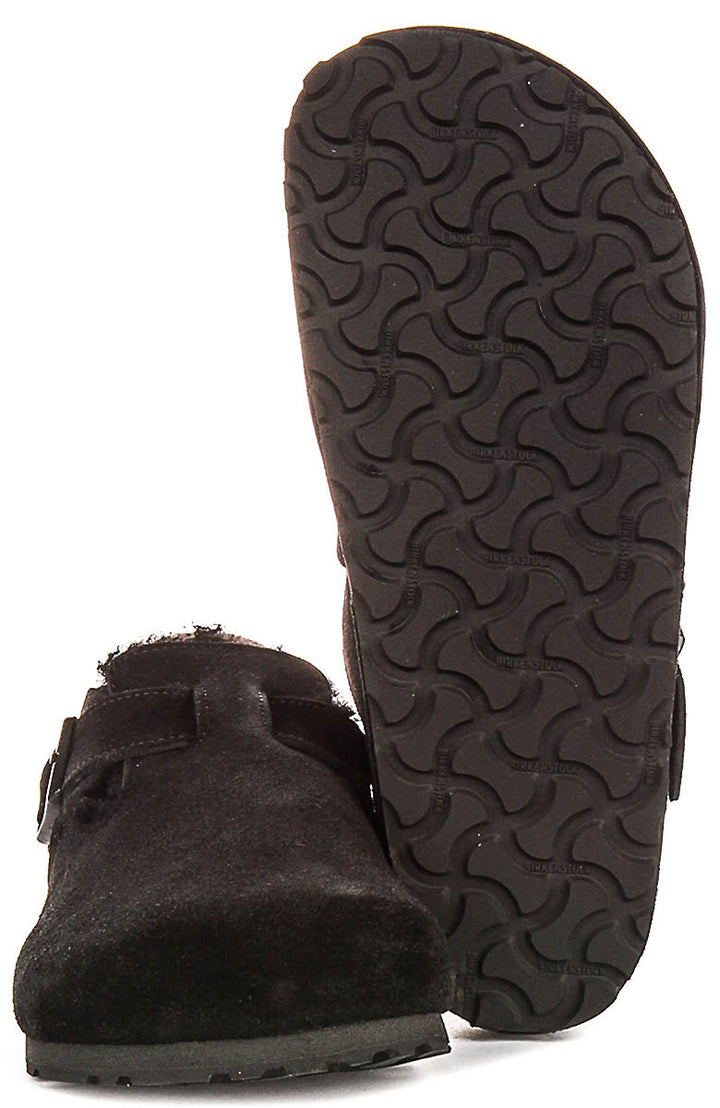 Birkenstock London-tofflor | Svart mocka med fårskinnsfoder för kvinnor – normal läst