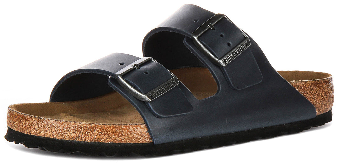Birkenstock Arizona-sandaler | blått äkta läder – Soft Footbed för män och kvinnor – normal passform