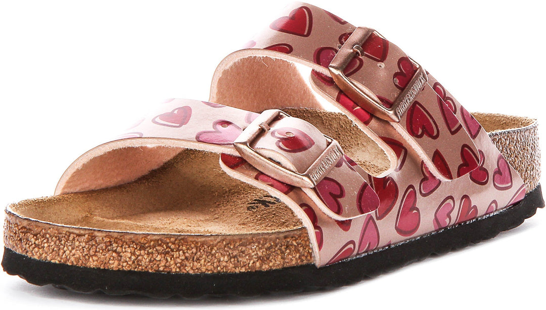 Birkenstock Arizona-sandaler | kopparfärgad Birko-Flor – hjärtmönster för barn – normal passform