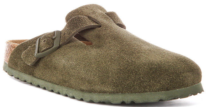 Birkenstock Boston-tofflor | mörkgrön Birko-Flor för män och kvinnor – smal passform