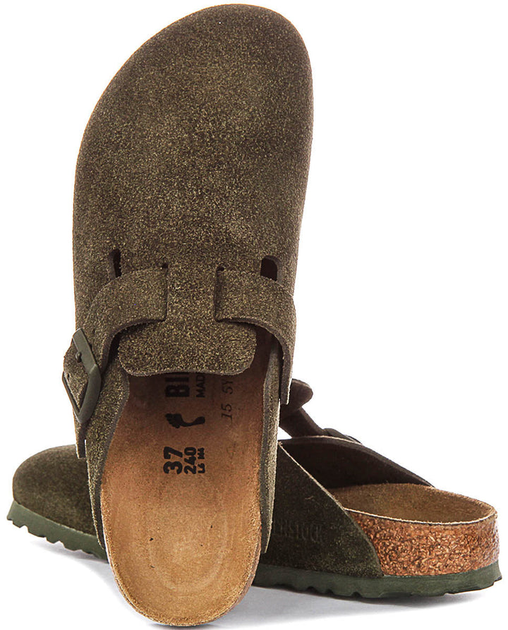 Birkenstock Boston-tofflor | mörkgrön Birko-Flor för män och kvinnor – smal passform