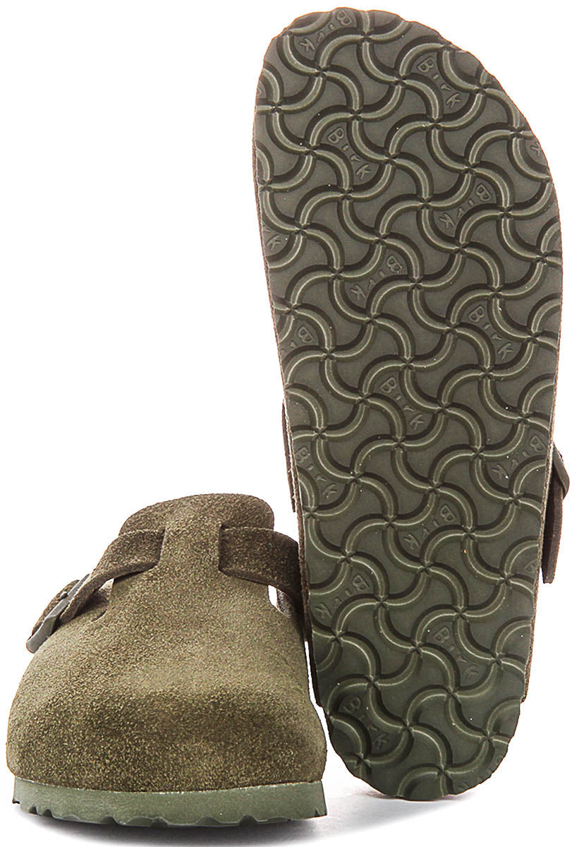 Birkenstock Boston-tofflor | mörkgrön Birko-Flor för män och kvinnor – smal passform