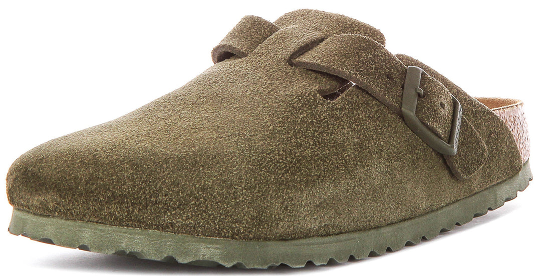 Birkenstock Boston-tofflor | mörkgrön Birko-Flor för män och kvinnor – smal passform