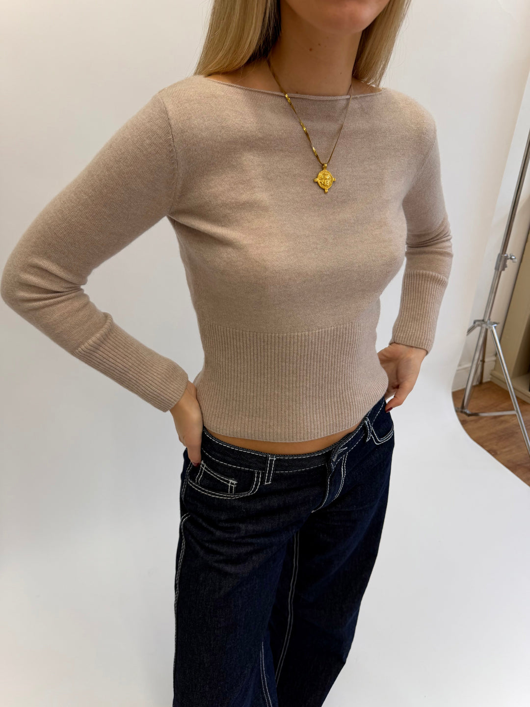 Mia Gebreide Top - Beige
