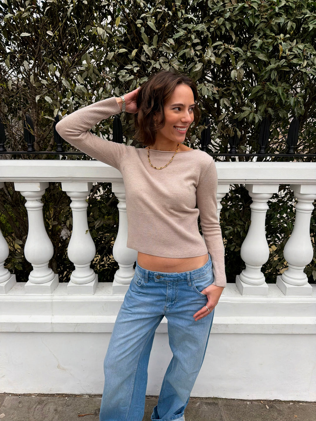 Mia Gebreide Top - Beige
