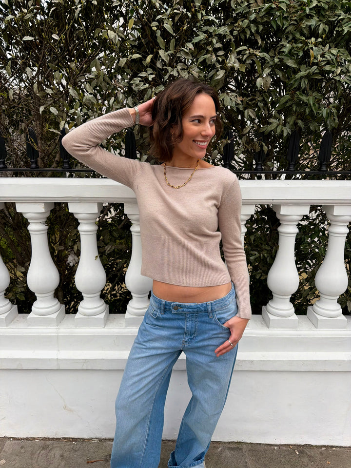 Mia Gebreide Top - Beige