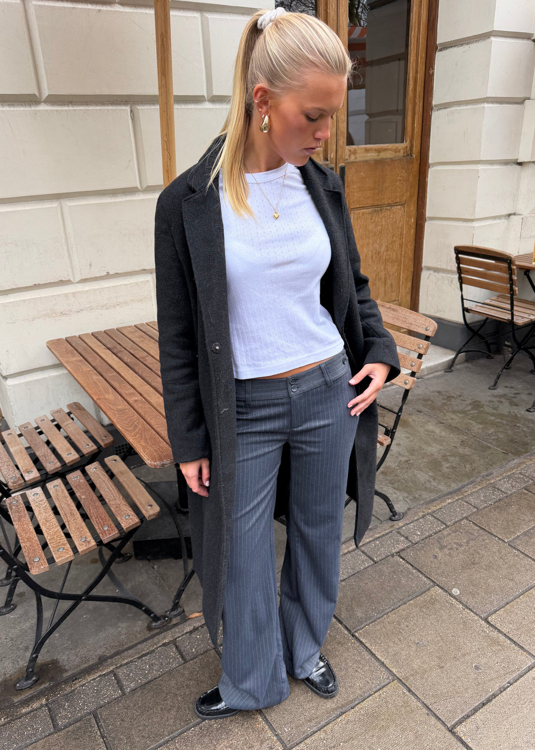 Mila Trousers - Grey Pinstripe