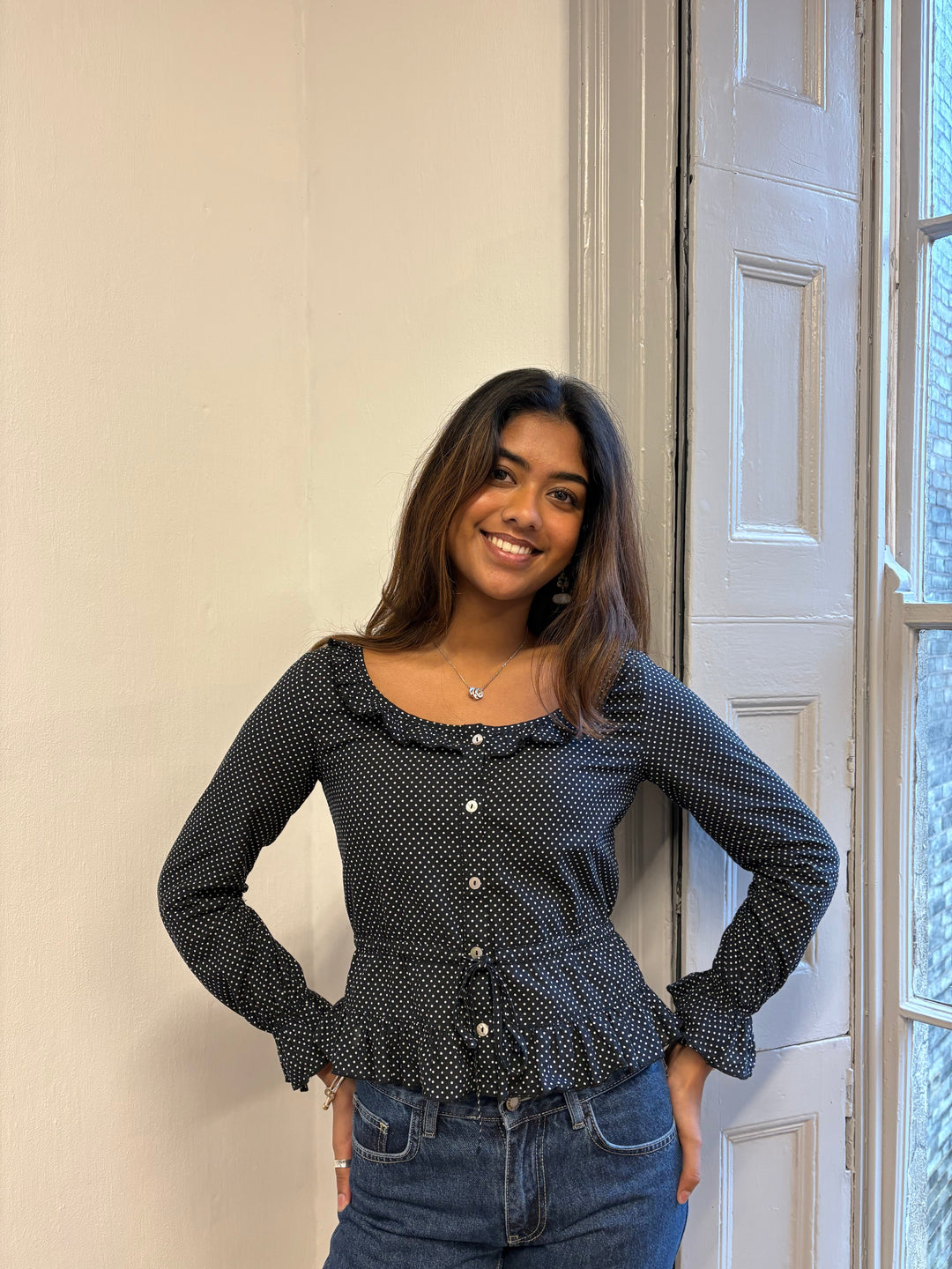 Blouse Ines - Pois noirs (Manches longues)