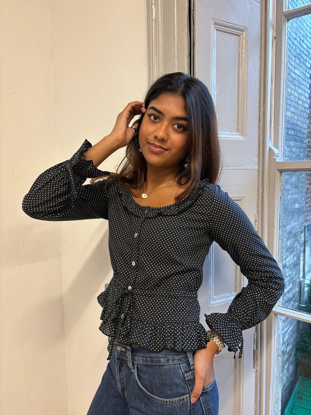 Blouse Ines - Pois noirs (Manches longues)