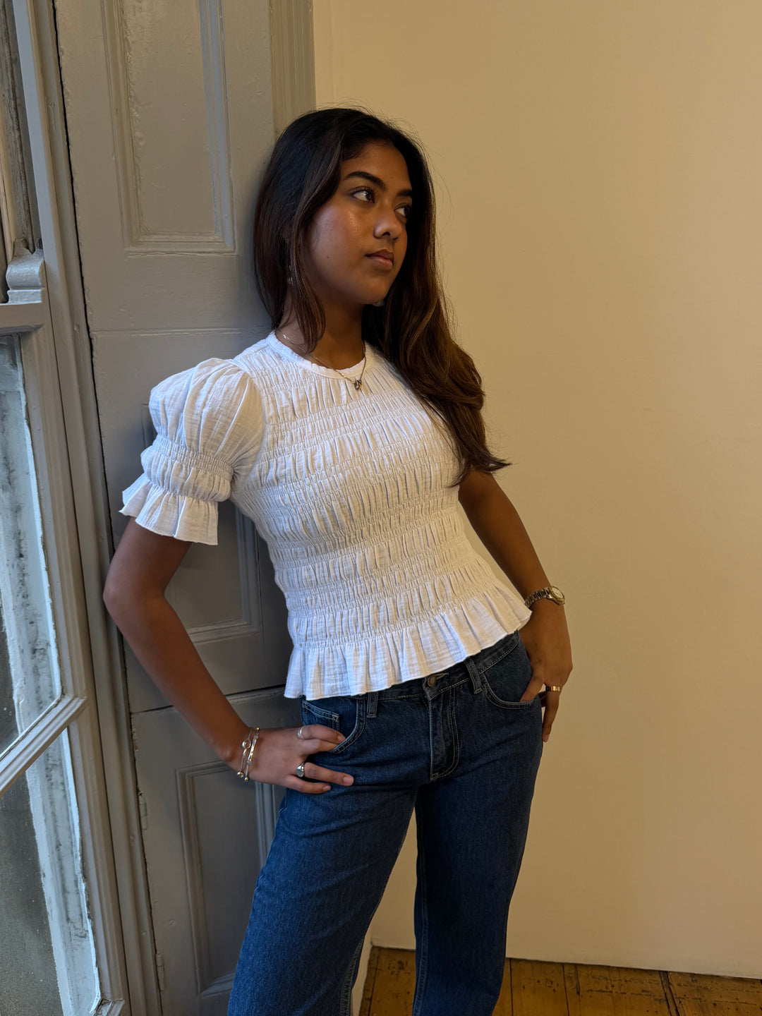Emmie Blouse - White & Baby Blue