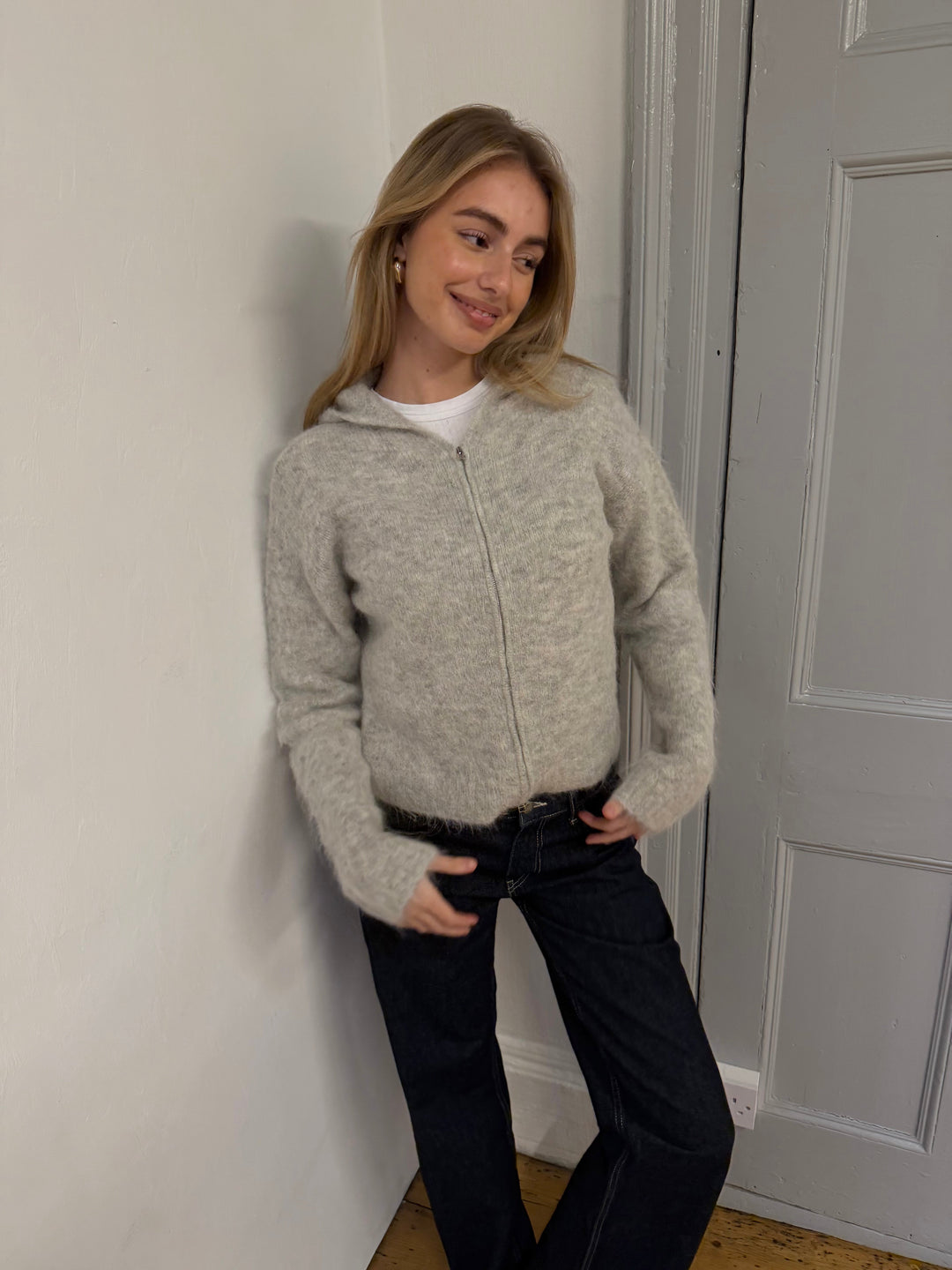 Sweat à Capuche Zippé Double - Gris Clair