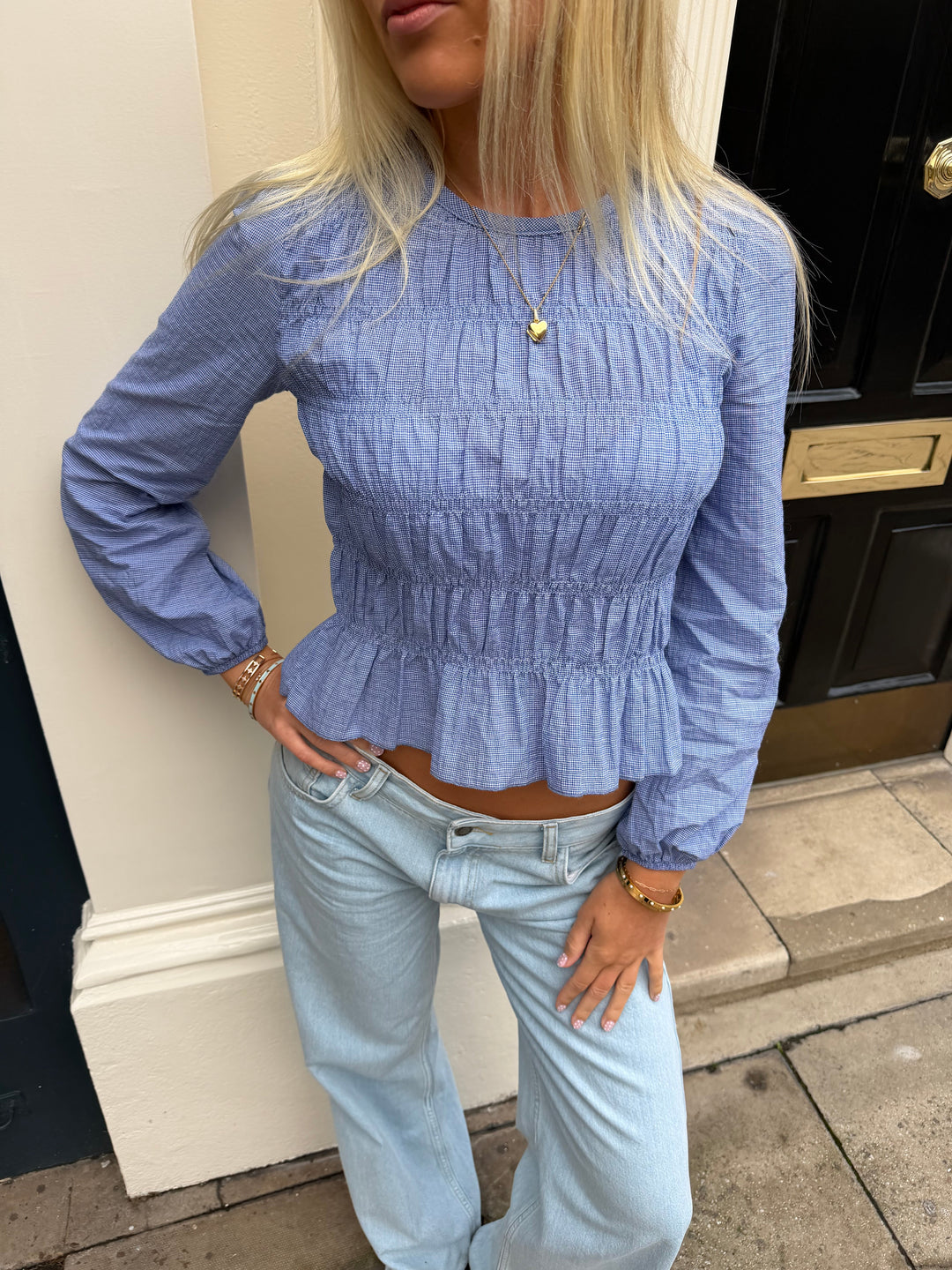 Emmie Blouse Long Sleeve - Blue Check