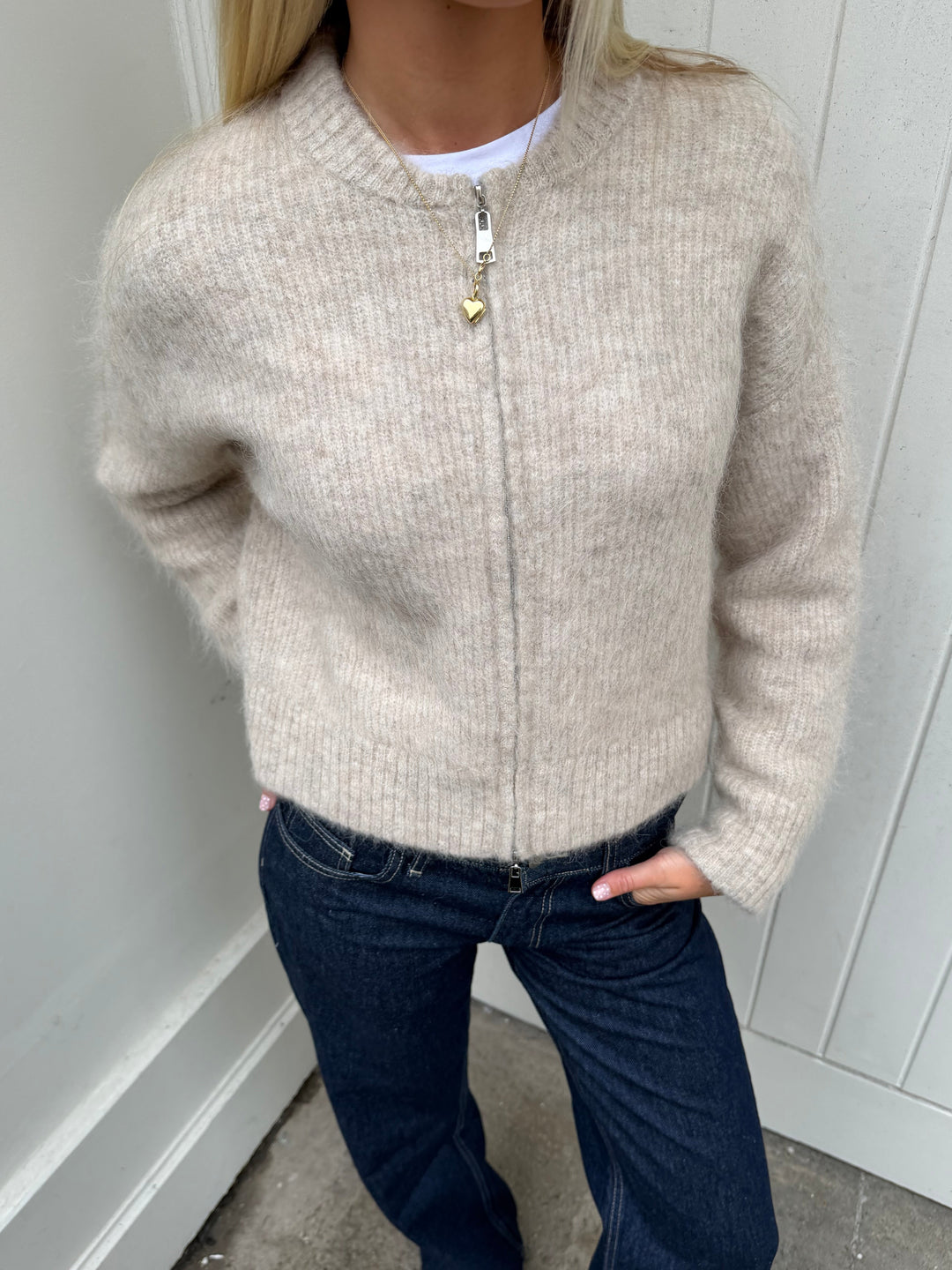Dubbele Ritssluiting Bomber - Beige