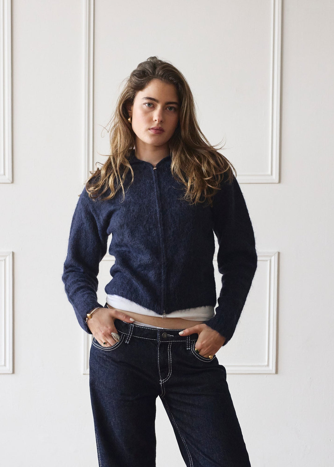 Sweat à Capuche Zippé Double - Marine