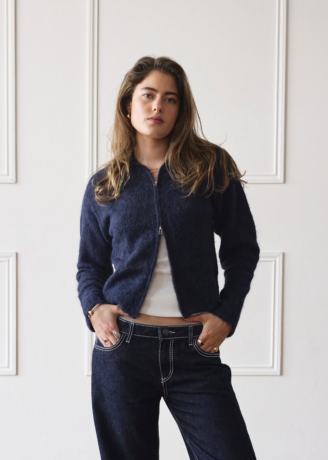 Sweat à Capuche Zippé Double - Marine