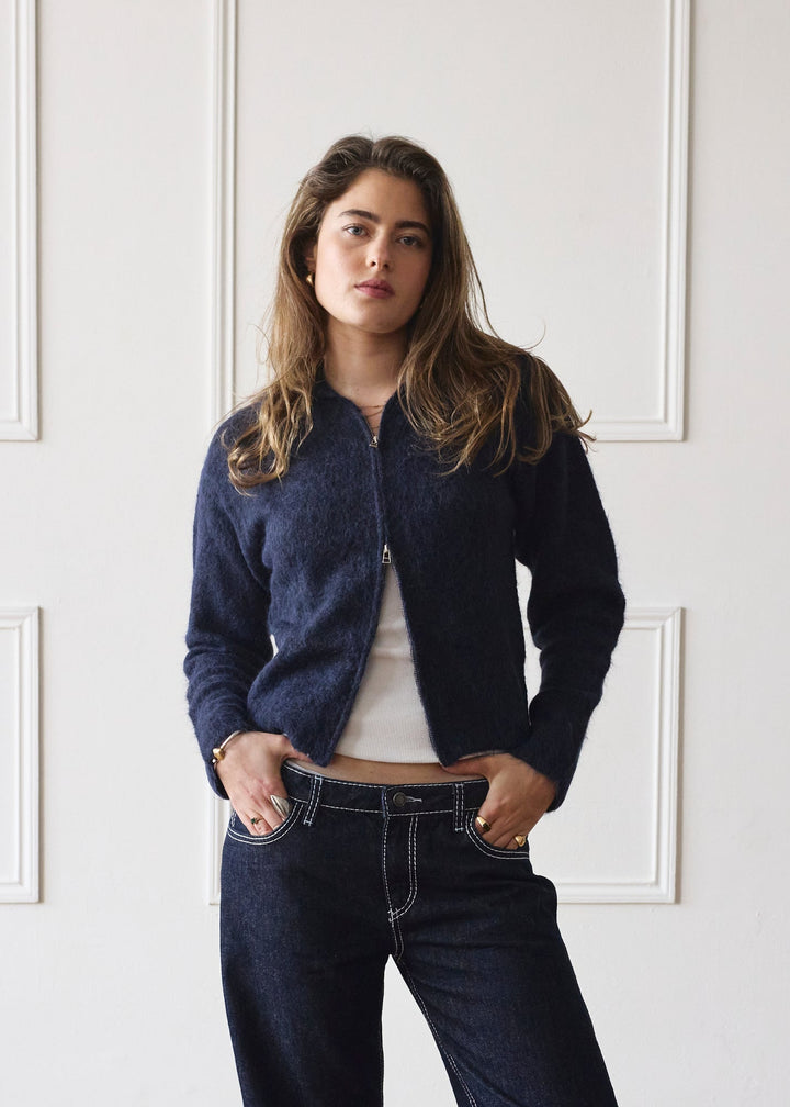 Sweat à Capuche Zippé Double - Marine