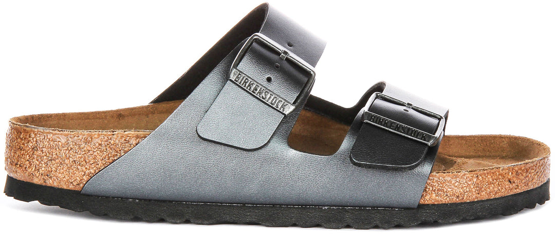 Birkenstock Arizona-sandaler | Metallicsvart Birko-Flor – metallicfinish för kvinnor – normal passform
