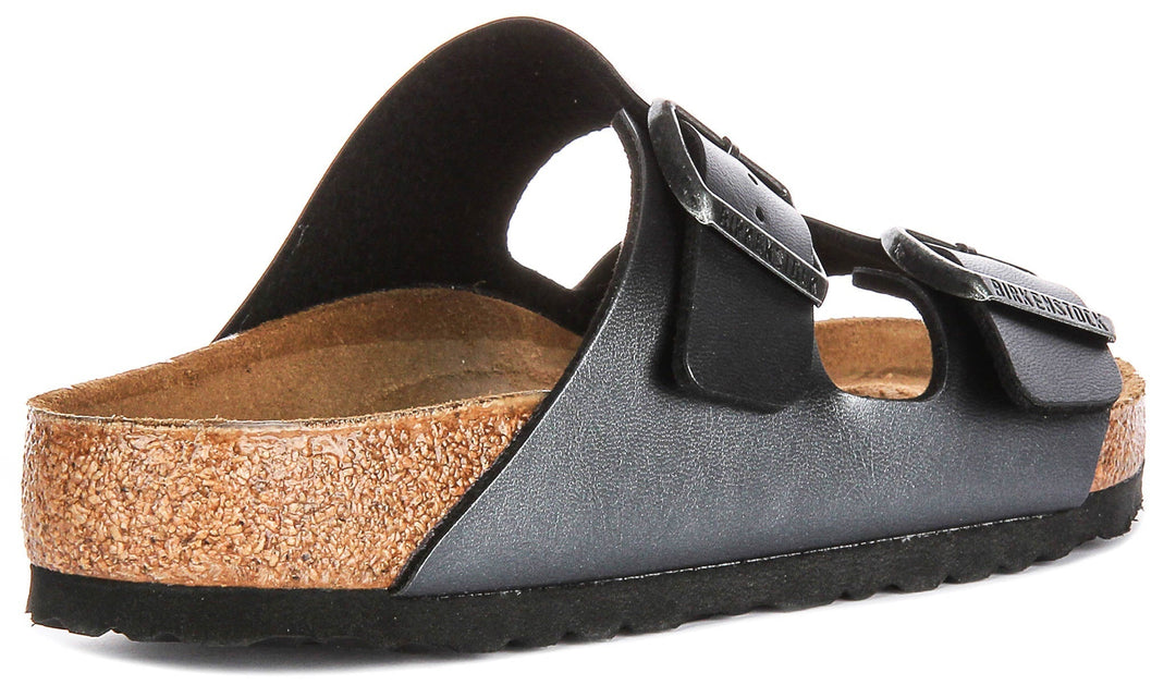 Birkenstock Arizona-sandaler | Metallicsvart Birko-Flor – metallicfinish för kvinnor – normal passform