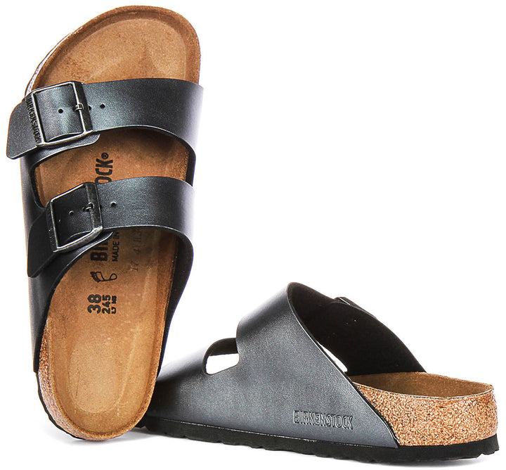 Birkenstock Arizona-sandaler | Metallicsvart Birko-Flor – metallicfinish för kvinnor – normal passform