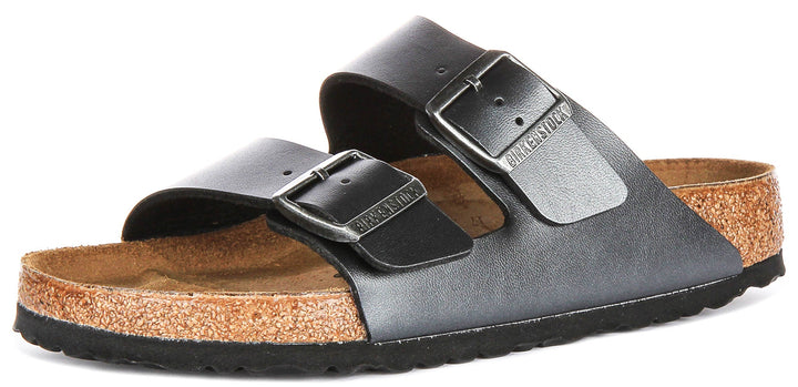 Birkenstock Arizona-sandaler | Metallicsvart Birko-Flor – metallicfinish för kvinnor – normal passform