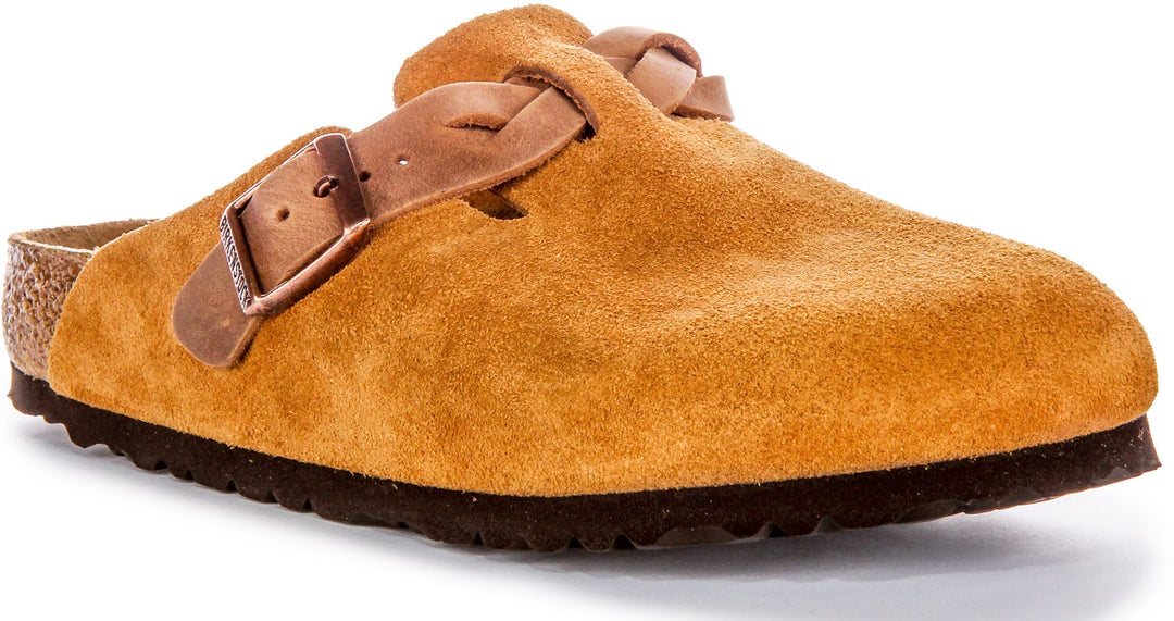 Birkenstock Boston-tofflor | Minkfärgat mockaläder – flätat band för kvinnor