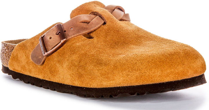 Birkenstock Boston-tofflor | Minkfärgat mockaläder – flätat band för kvinnor