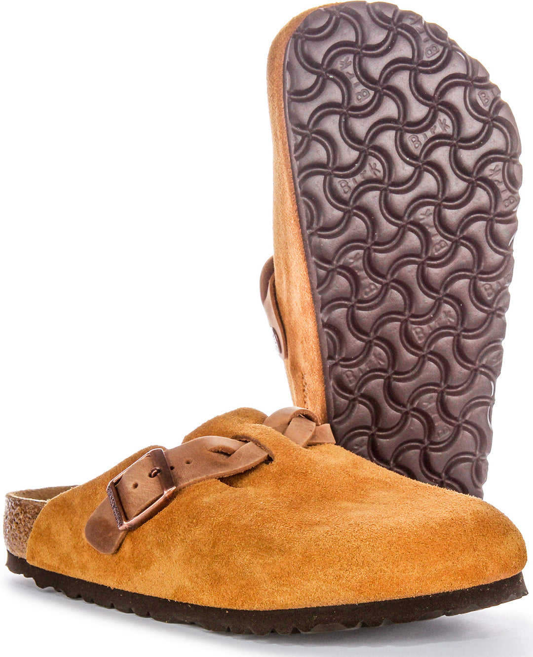 Birkenstock Boston-tofflor | Minkfärgat mockaläder – flätat band för kvinnor